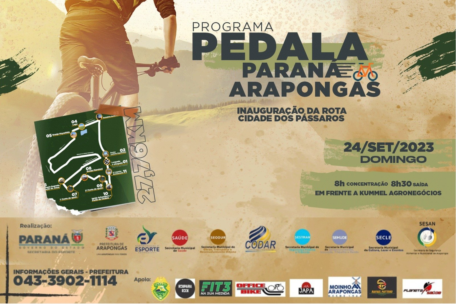 Programa Pedala Paraná Arapongas vai inaugurar rota Cidade dos Pássaros